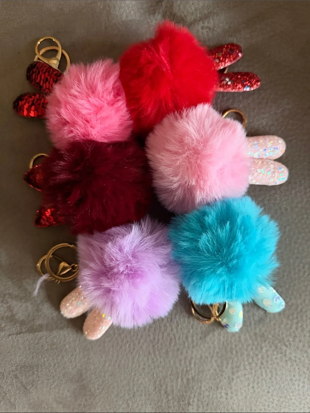 Plush Bunny Pom Keychain - Assorted Colors B23